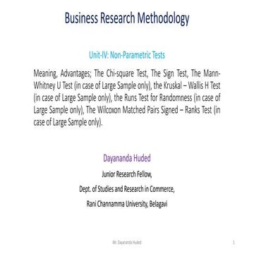Non-Parametric Tests: Chapter-IV- Business Research Methods