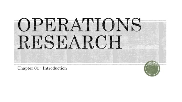 Operation research - Chapter 01