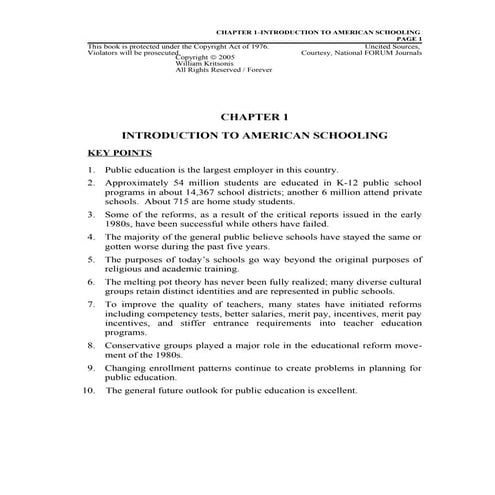 Ch. 1 Introduction to American Schooling - Dr. William Allan Kritsonis