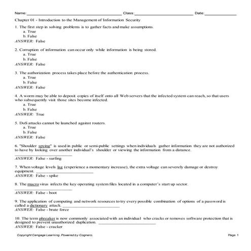 test bank MANAGEMENT of INFORMATION SECURITY, Fifth Edition