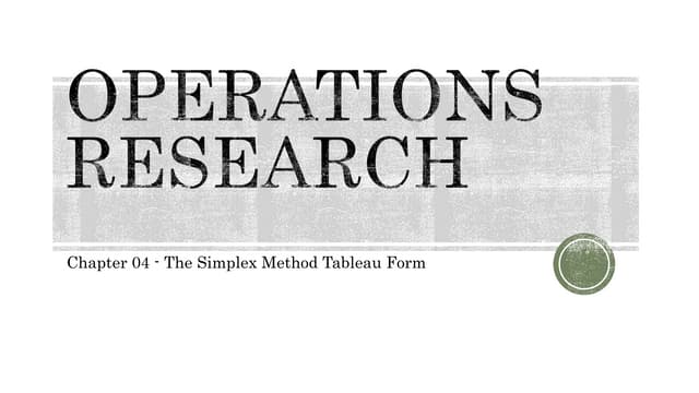 Operations research - Chapter 04