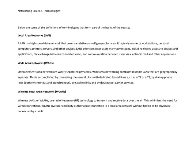 Terminologies used with networking