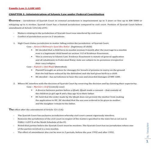 Administration of Islamic Law under Federal Constitution
