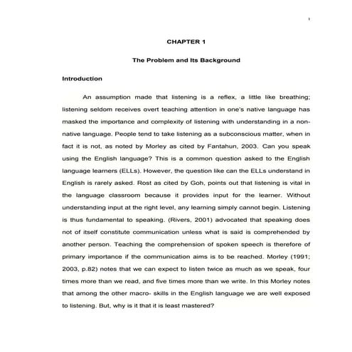 Variables Affecting Listening Comprehension in English Among Third Year High School Students of LSPU- SPCC, 2012- 13. Chapter 1