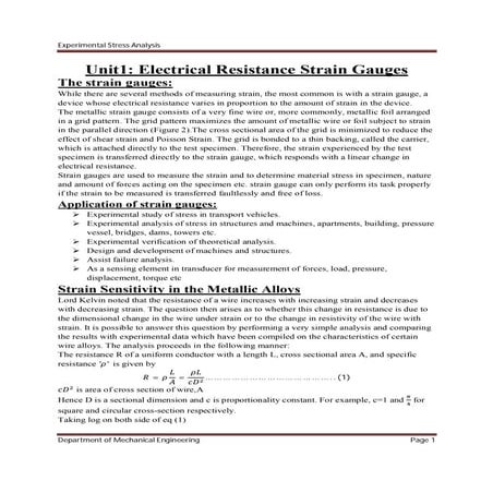 EXPERIMENTAL STRESS ANALYSIS CHAPTER-01