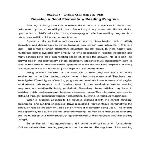 Chapter 1 - Develop a Good Elementary School Reading Program by William Allan...