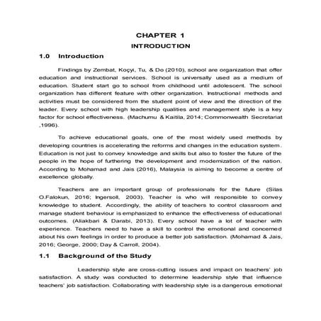 Chapter 1-A STUDY ON THE RELATIONSHIP BETWEEN LEADERSHIP STYLES AND TEACHERS’...