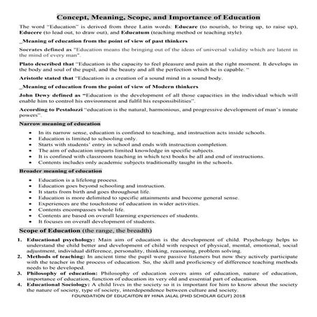 Concept, Meaning, Scope, and Importance of Education