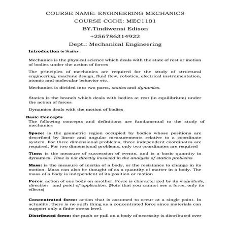 chapter one introduction to mechanics one