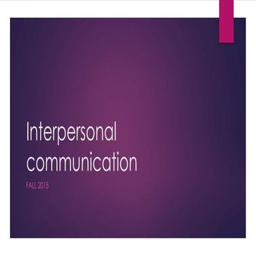Chapter 1 - Interpersonal Communication