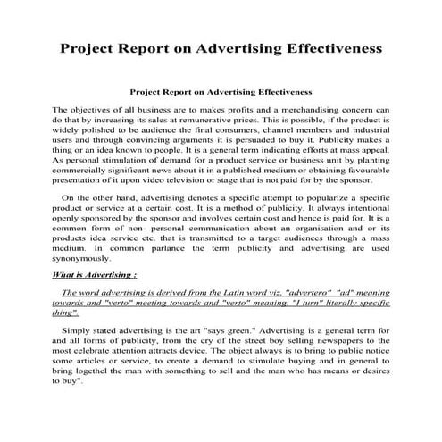 Project report on advertising effectiveness