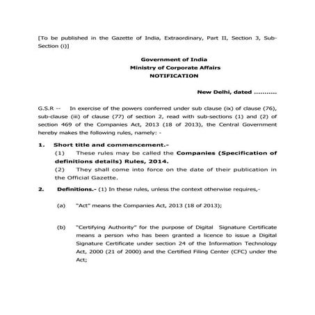 Indian Companies Act 2013 - Chapter 1: Specification of definitions details