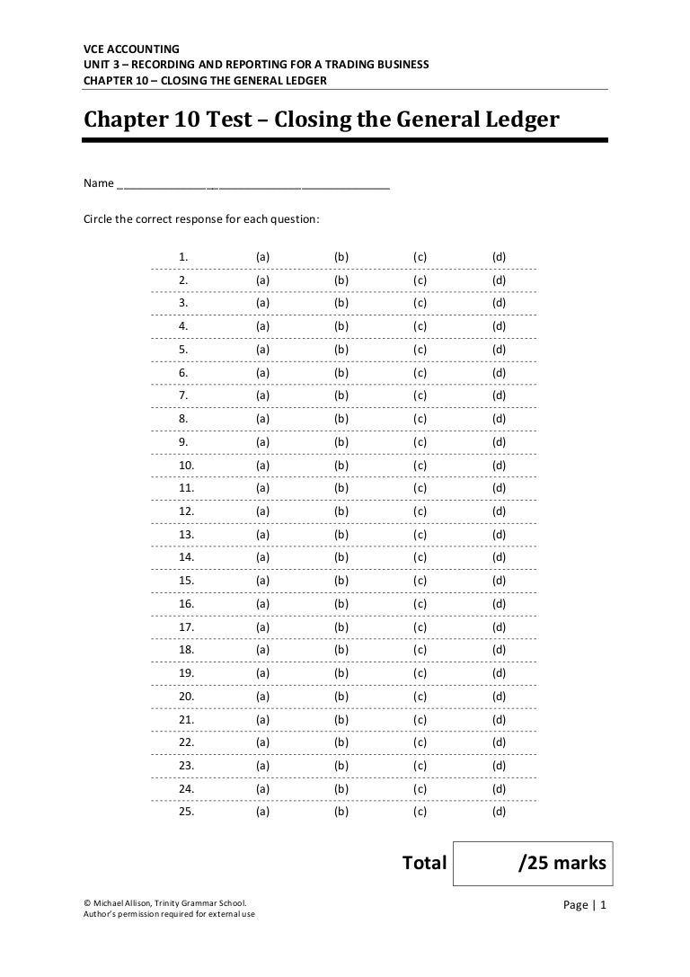 Chapter 10 Closing the General Ledger Test