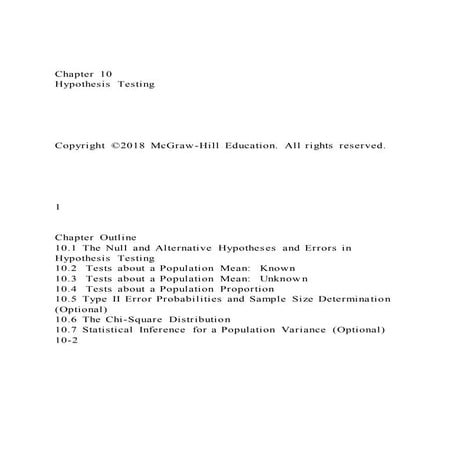 Chapter 10Hypothesis TestingCopyright ©2018 McGraw