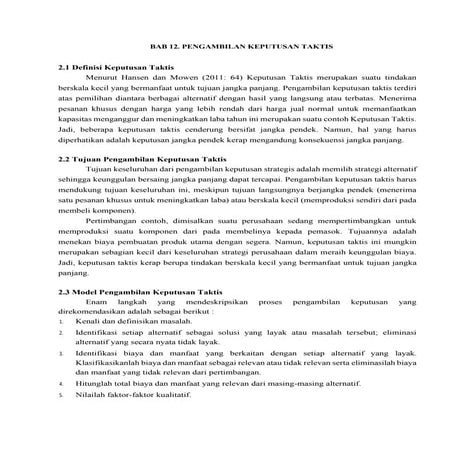 Chapter 10 Pengambilan Keputusan Taktis Pdf