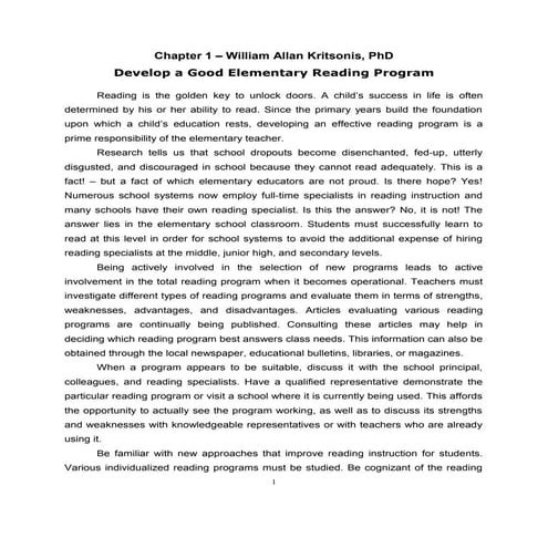 Chapter 1 - Dr. William Allan Kritsonis - Elementary Education Book