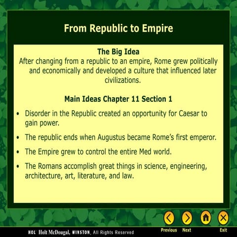 From Republic to Empire: The Rise and Legacy of Ancient Rome | PPT