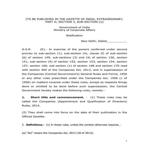 The new Companies Law 2013 (India) - Chapter 11: Appointment and Qualification of Directors