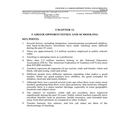 Ch. 11 Career Opportunities and Schooling - Dr. William Allan Kritsonis