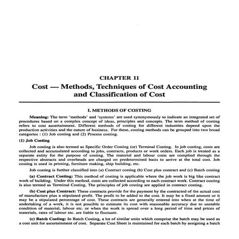 Chapter 11  cost  methods, techniques of cost accounting and classification o...
