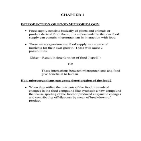 Food Microbiology - Chapter 1 & 2