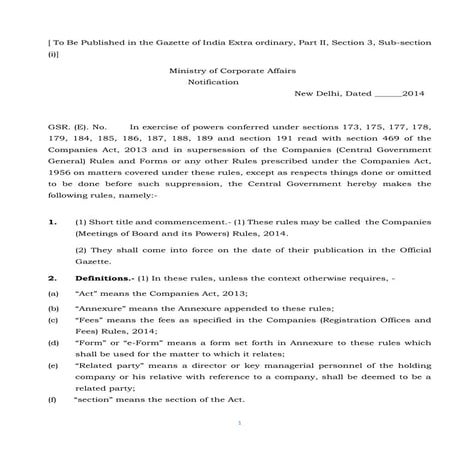 The new Companies Law 2013 (India) - Chapter 12: Meetings of Board and its Powers