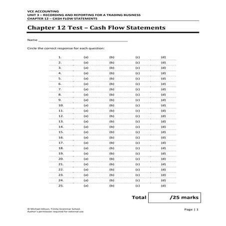 Chapter 12 Cash Flow Statements – Test