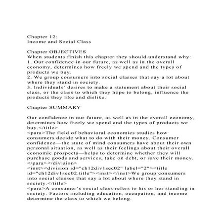Chapter 12 Income and Social ClassChapter OBJECTIVESWhe.docx