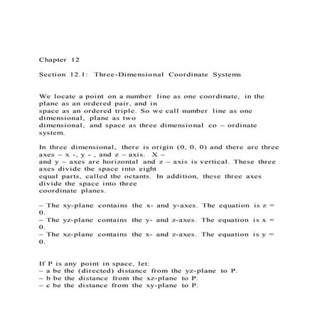 Chapter 12 Section 12.1  Three-Dimensional Coordinate Sys