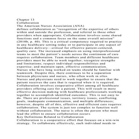 Chapter 13CollaborationThe American Nurses Association (ANA) d.docx
