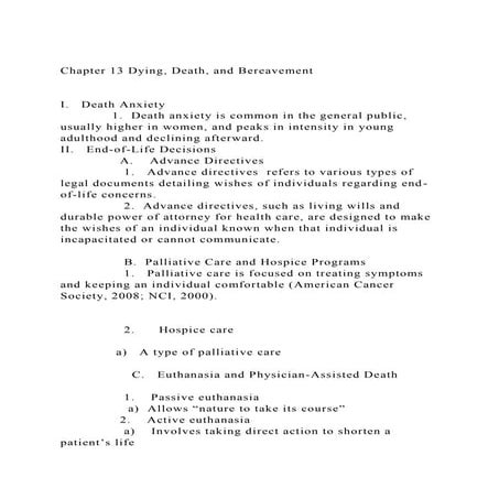 Chapter 13 Dying, Death, and Bereavement I.   Death Anxiety.docx