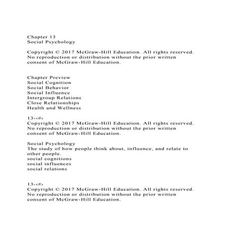 Chapter 13Social PsychologyCopyright © 2017 McGraw-Hill Ed.docx