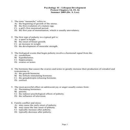 Chapter 14, 15, 16 (Pre Test) Psych 41