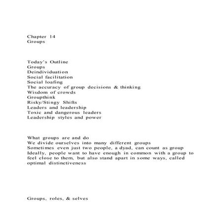 Chapter 14 Groups Today’s OutlineGroupsDeindividua