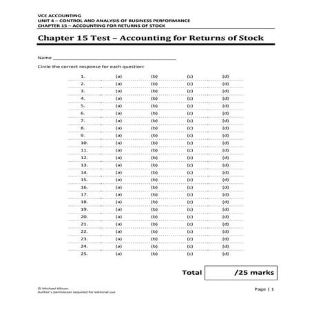 Chapter 15 Accounting for Returns - Test