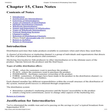 Chapter 15 channels & wholesaling class notes | PDF