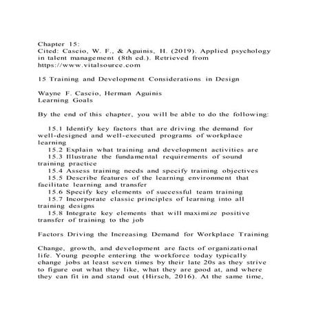 Chapter 15Cited Cascio, W. F., & Aguinis, H. (2019). Applied p