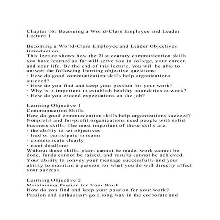 Chapter 16 Becoming a World-Class Employee and LeaderLecture 1.docx