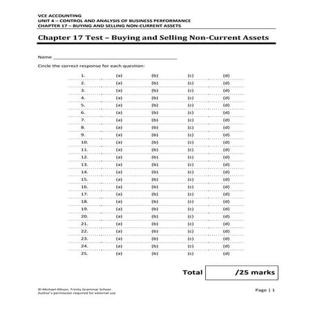 Chapter 17 Buying and Selling Non-Current Assets - Test