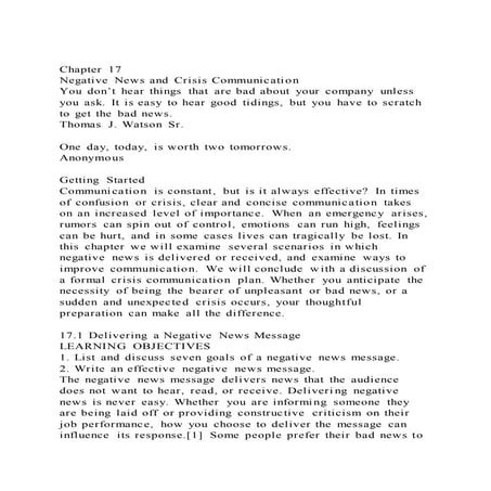 Chapter 17Negative News and Crisis CommunicationYou don’t hear