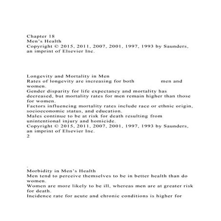 Chapter 18Men’s HealthCopyright © 2015, 2011, 2007, 2001, 19.docx