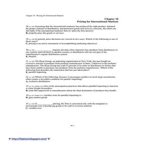 Chapter 18 pricing for international markets