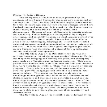 Chapter 1 Before HistoryThe emergence of the human race is pre.docx