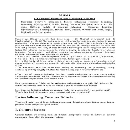 Consumer Behavior and Marketing Research