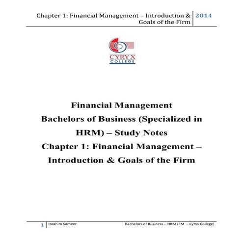 Chapter 1 financial management – introduction & goals of the firm