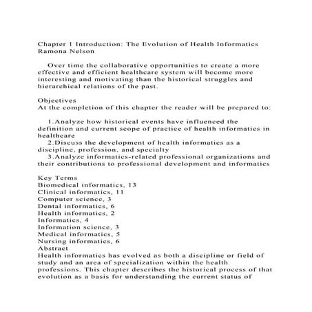 Chapter 1 Introduction The Evolution of Health InformaticsRamon.docx