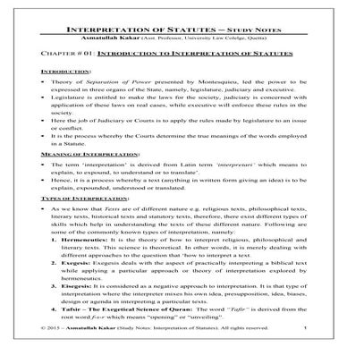 Chapter 1 introdution to interpretation of statutes