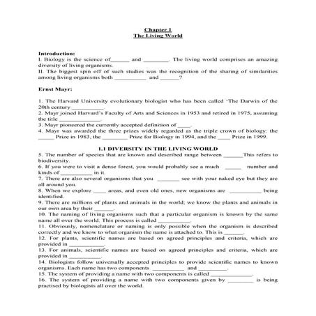 Living world: Diversity of living organisms