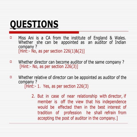 Important Questions of Appointment of Auditor