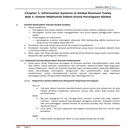 Chapter 1 sistem maklumat dalam dunia global MIS